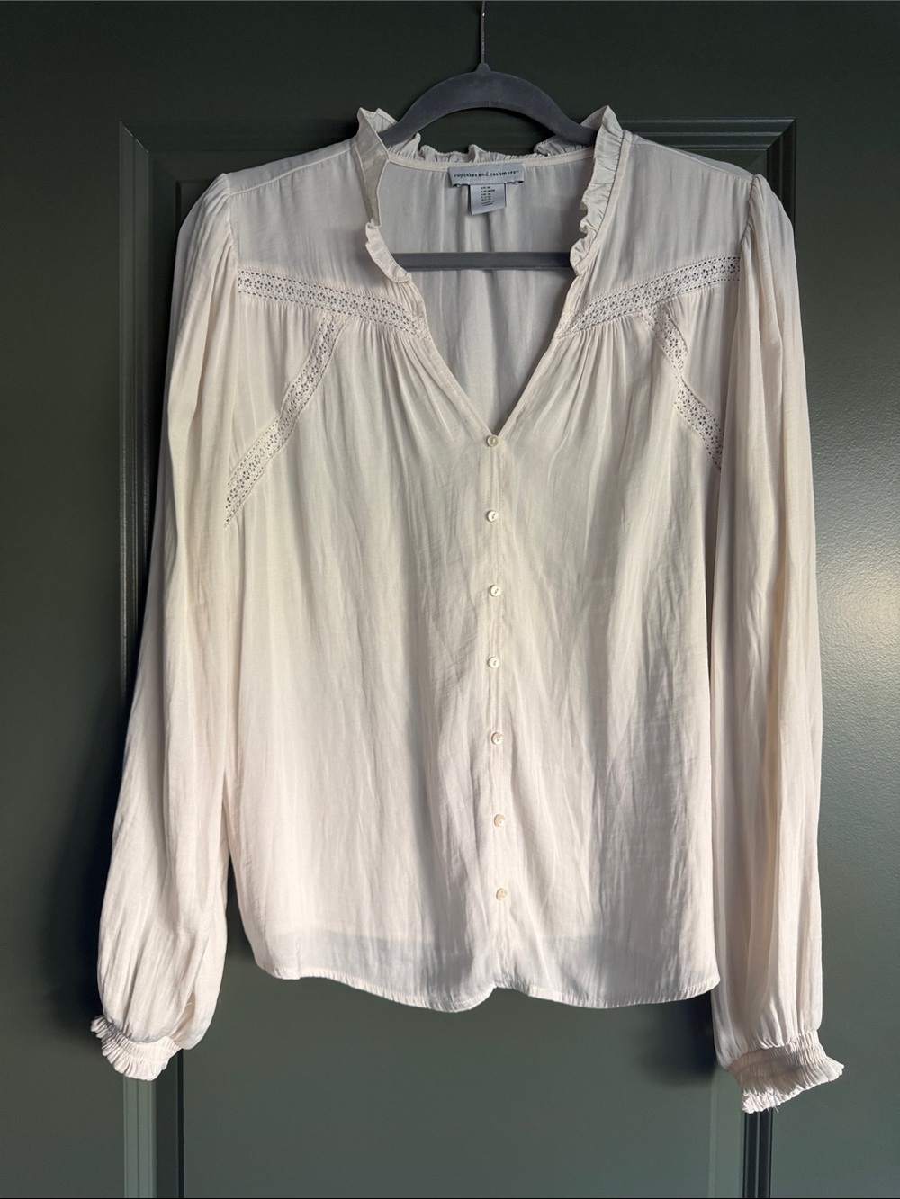 cupcakes & cashmere Cream Ruffled-Yoke Button Front Blouse